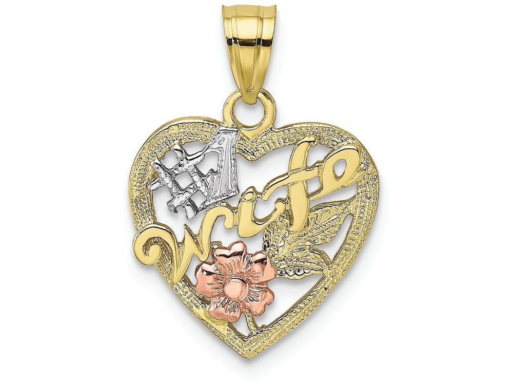 FJC Finejewelers 10k Two-tone Gold #1 Wife In Heart with Pink Flower Charm