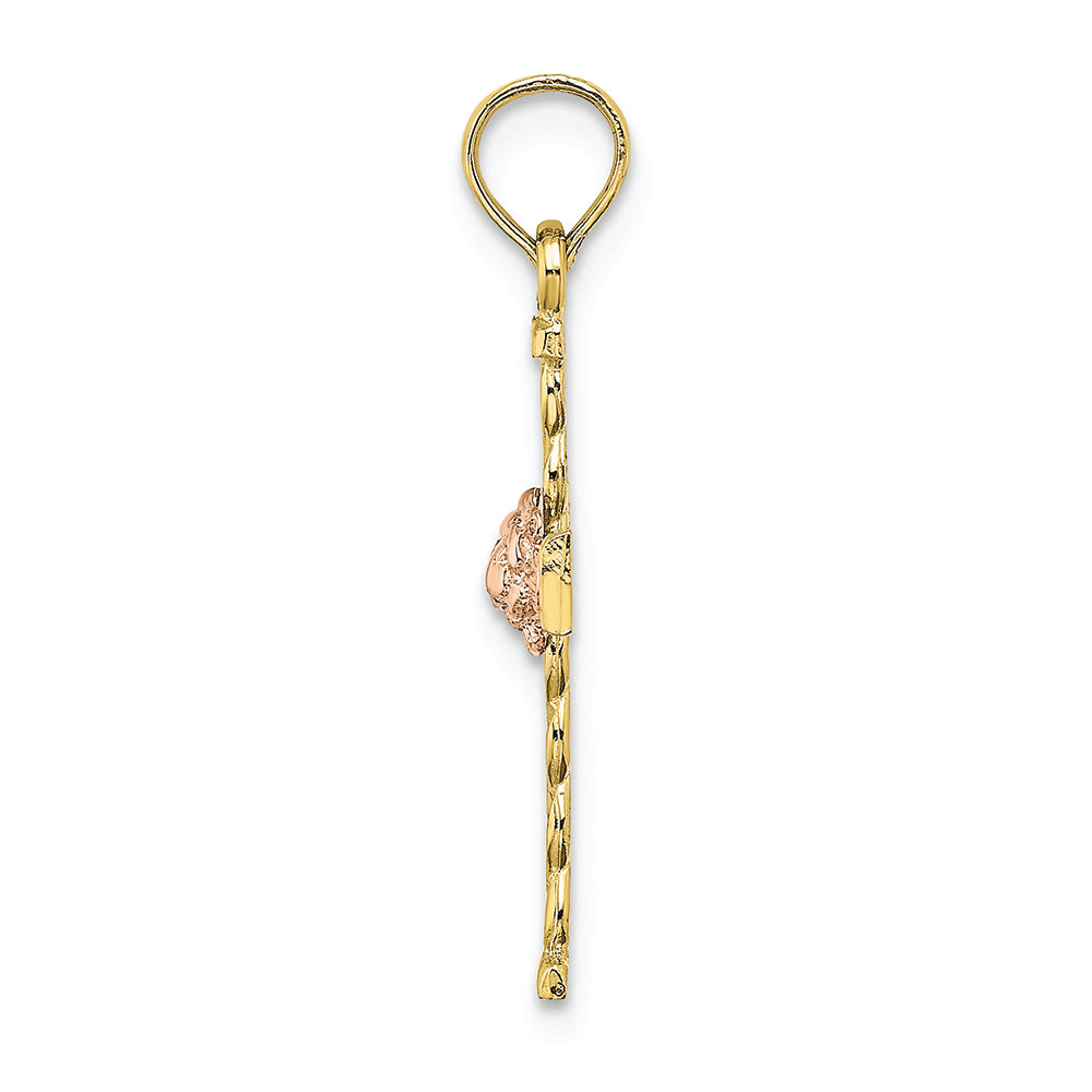 FJC Finejewelers 10k Two-tone Gold Twisted Cross with Pink Flower Charm