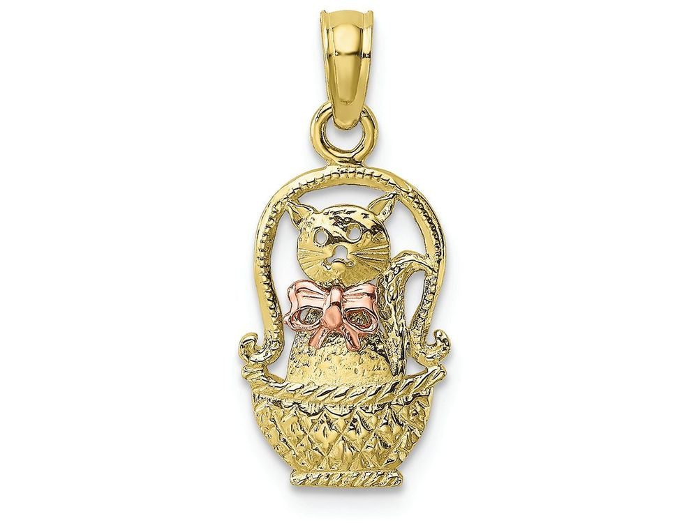 FJC Finejewelers 10k Two-tone Gold Cat In Basket with (rose)bow Tie Charm