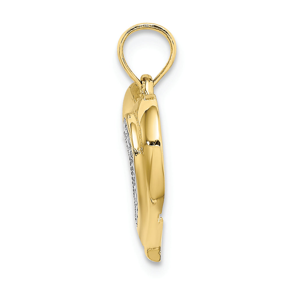 FJC Finejewelers 10k Yellow Gold with with Rhodium Heart with White Beaded Right Side Polish Charm
