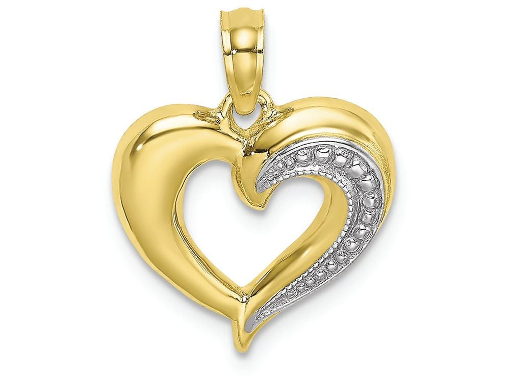 FJC Finejewelers 10k Yellow Gold with with Rhodium Heart with White Beaded Right Side Polish Charm