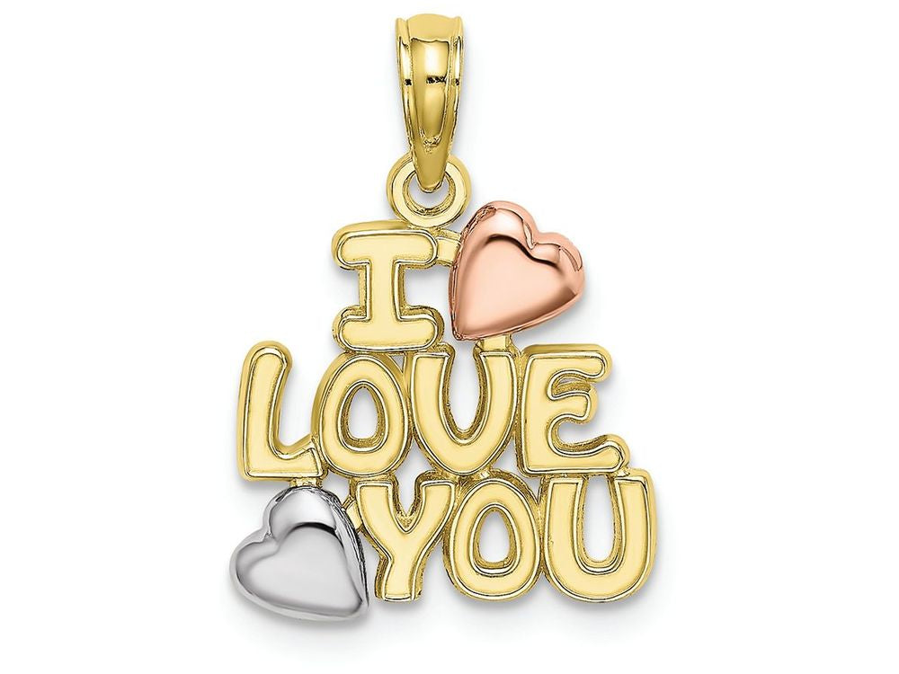 FJC Finejewelers 10k Two-tone Gold Two Tone I Love You with Pink White Hearts (tri-color) Charm