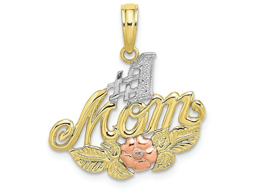 FJC Finejewelers 10k Two-tone Gold #1 Mom with Pink Flowertri-color Charm