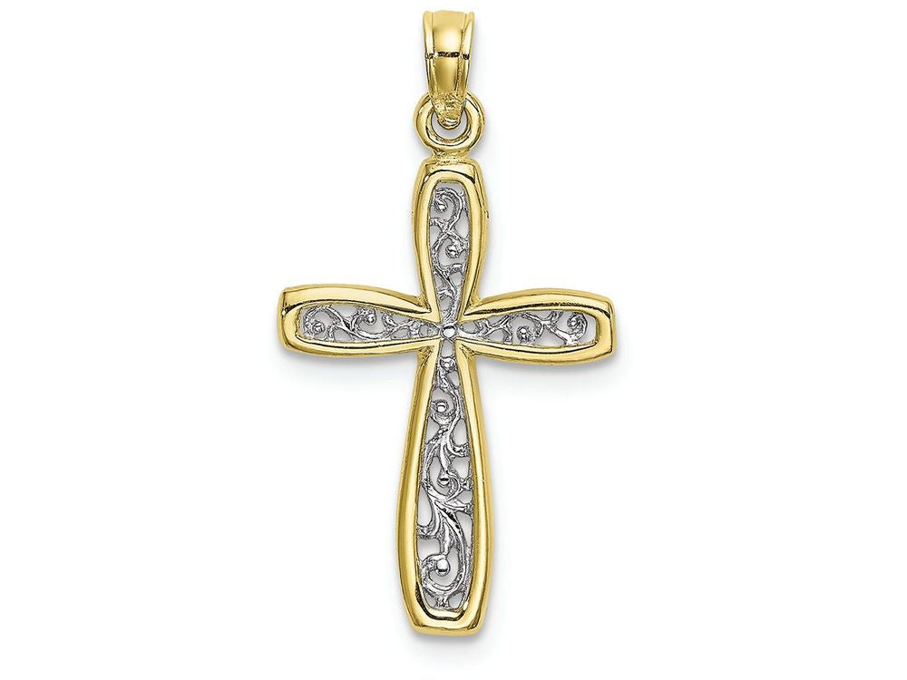 FJC Finejewelers 10k Yellow Gold Cross Filigree Center Yellow Border Charm