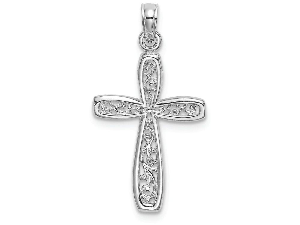 FJC Finejewelers 10k White Gold Cross with Filigree Center Charm