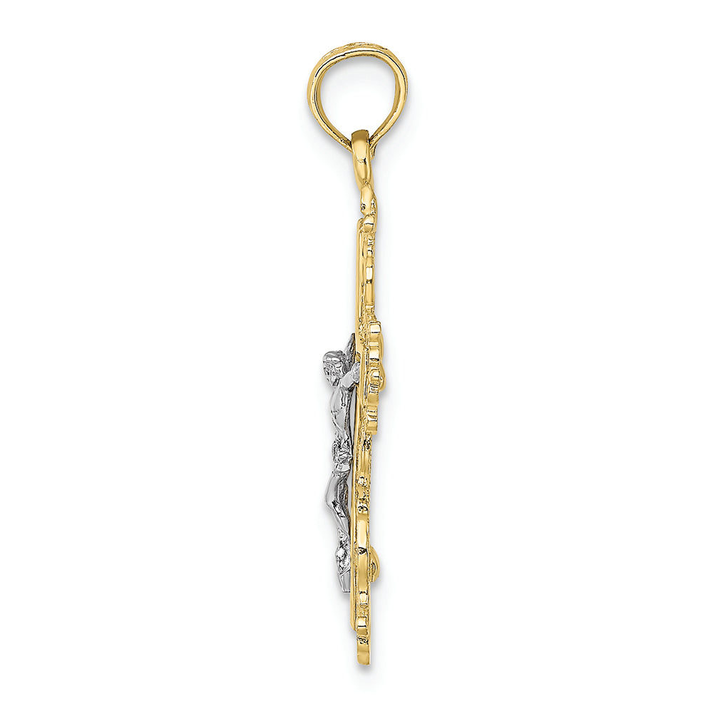FJC Finejewelers 10k Two-tone Gold Crucifix with Lace Trim White Jesus Charm