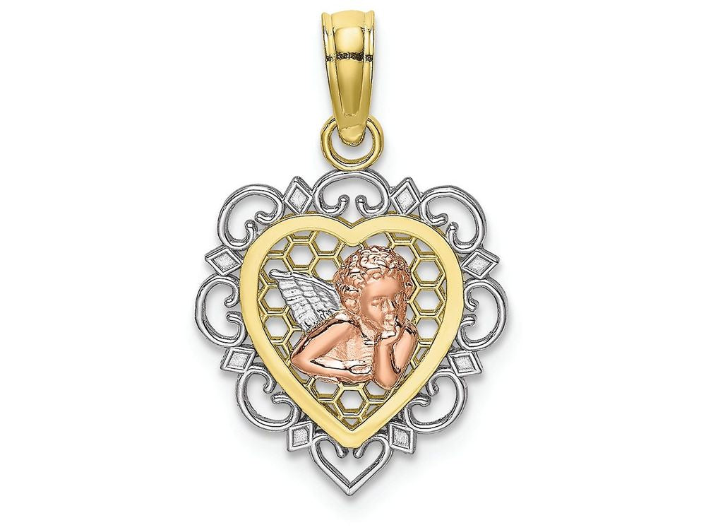 FJC Finejewelers 10k Two-tone Gold Cherub In Scalloped Hearttri-color Charm