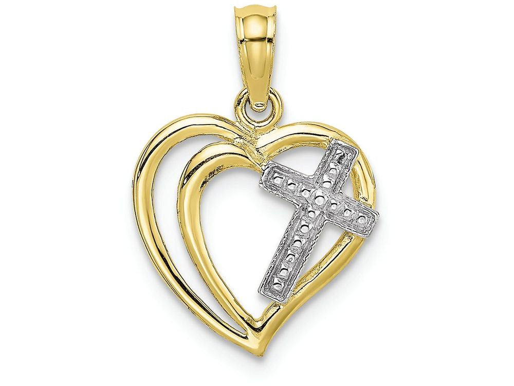 FJC Finejewelers 10k Yellow Gold Double Heart Cross Inside Charm
