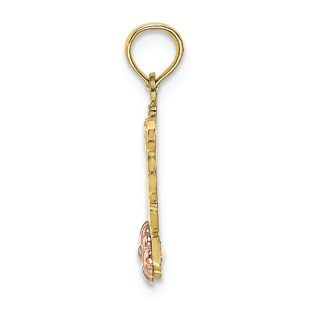 FJC Finejewelers 10k Two-tone Gold Mom Script with Pink Flower Charm