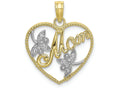 FJC Finejewelers 10k Two-tone Gold Beaded Heart with Mom White Double Leaf Centerhp Two-color Charm