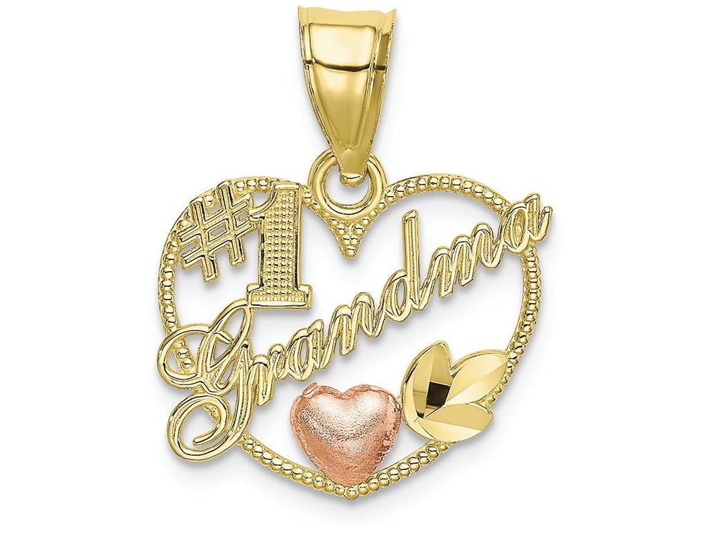 FJC Finejewelers 10k Two-tone Gold #1 Grandma In Heart Frame with Pink Heart Charm