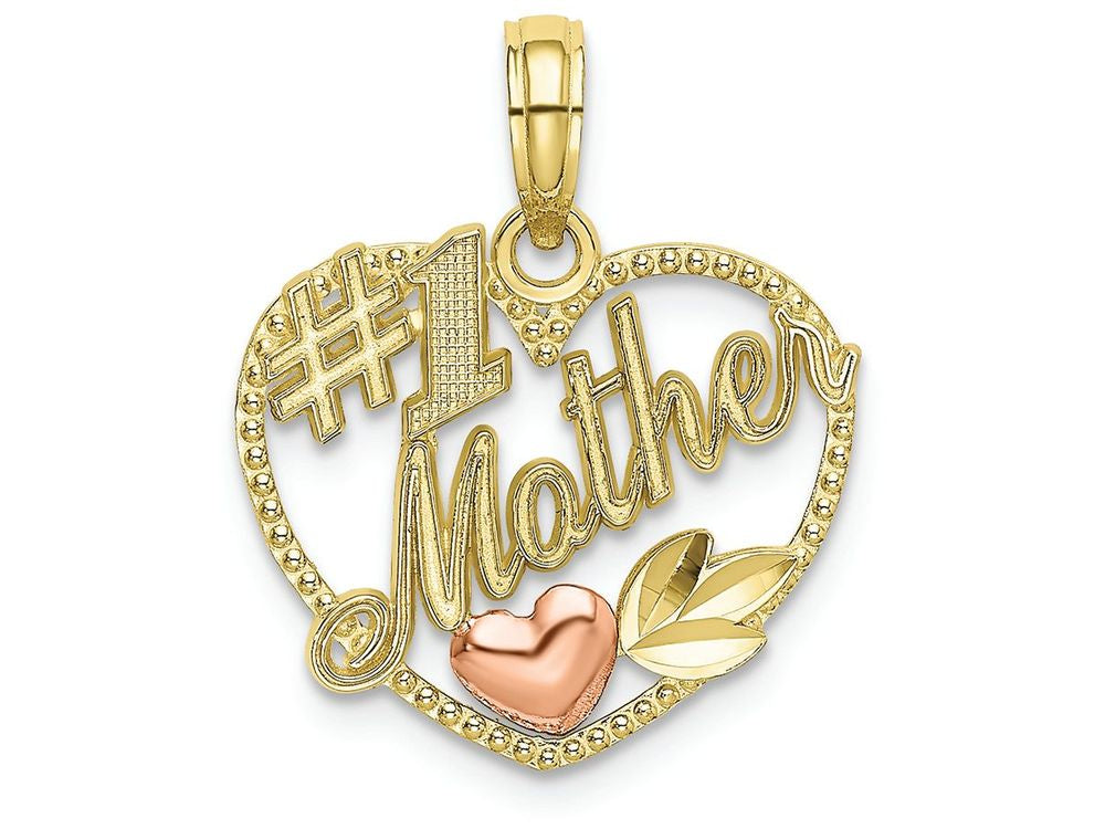 FJC Finejewelers 10k Two-tone Gold Heart with #1 Mother Pink Heart Charm