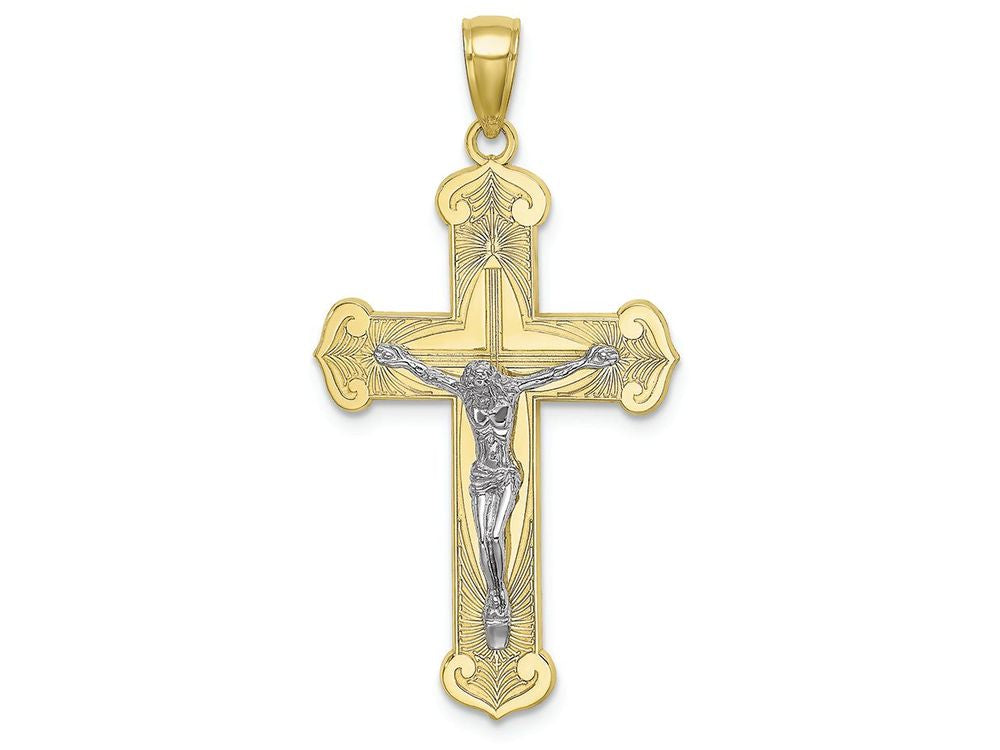 FJC Finejewelers 10k Two-tone Gold Crucifix Jesus On Engraved Cross Charm