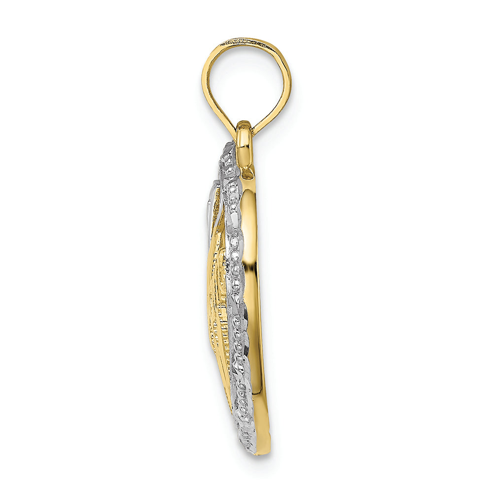 FJC Finejewelers 10k Two-tone Gold #1 Mom In Heart with with Rhodium Bead Trim Charm