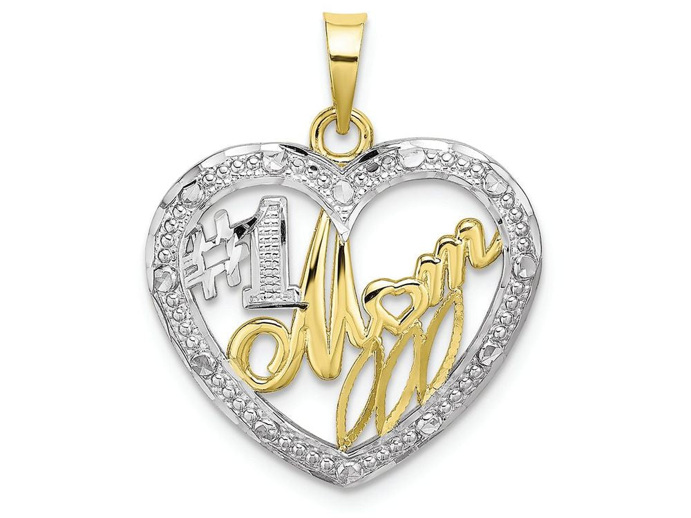 FJC Finejewelers 10k Two-tone Gold #1 Mom In Heart with with Rhodium Bead Trim Charm