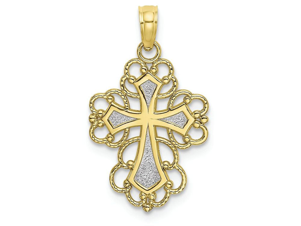 FJC Finejewelers 10k Two-tone Gold Beaded Lace Trim Cross with Rhodium Center Charm