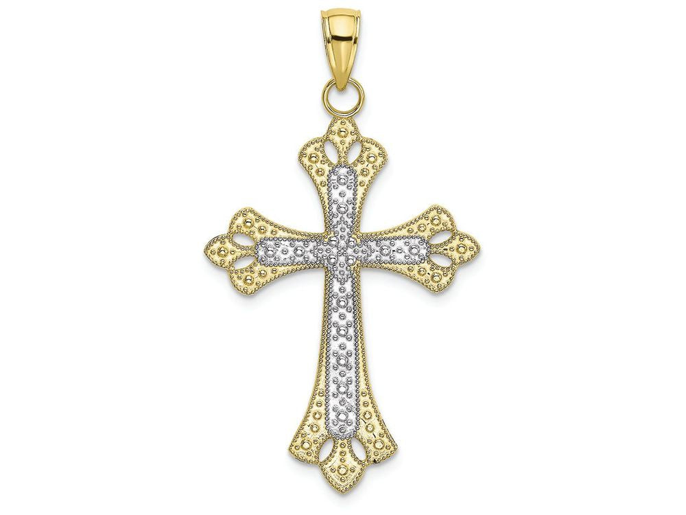 FJC Finejewelers 10k Yellow Gold Cross with Scalloped Edges White Center Charm