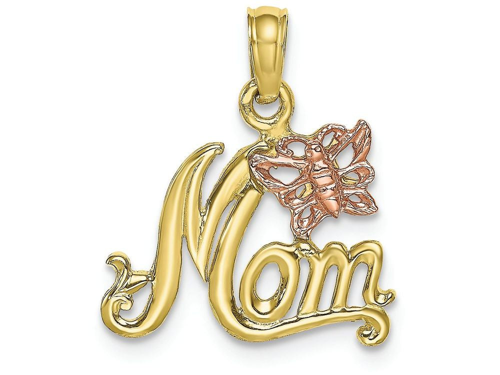 FJC Finejewelers 10k Two-tone Gold Mom with Pink Butterfly Charm