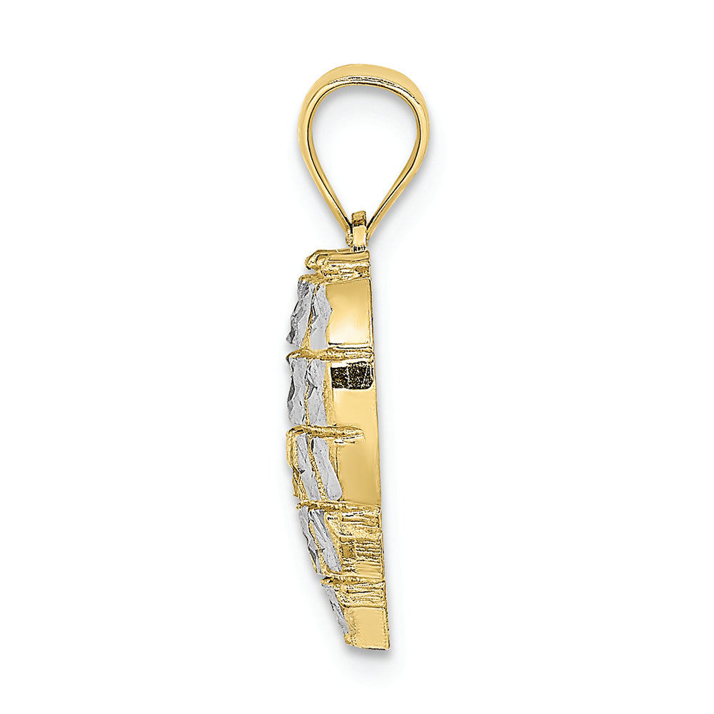 FJC Finejewelers 10k Yellow Gold with with Rhodium Bright Cut Heart Starburst In Grid Center Charm