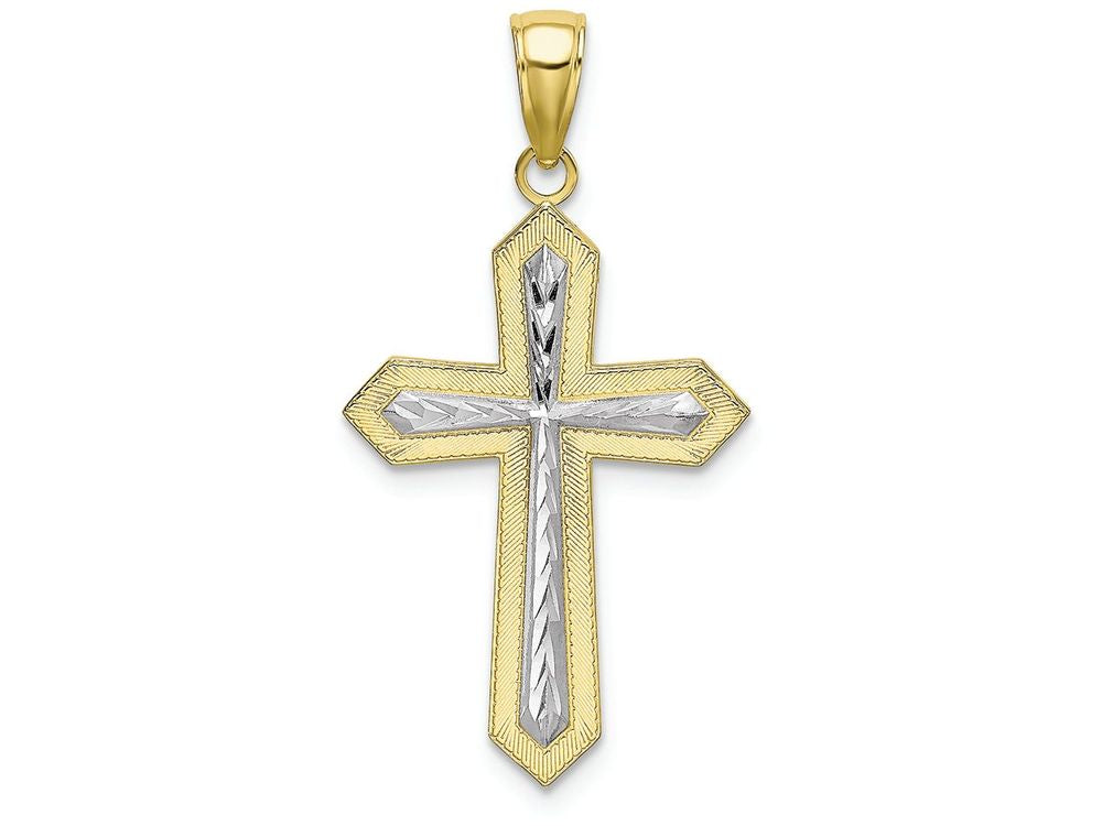 FJC Finejewelers 10k Two-tone Gold Bright Cut Cross Raised Center Charm