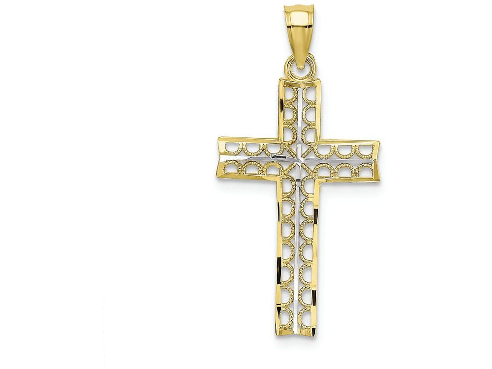 FJC Finejewelers 10k Yellow Gold Bright Cut Cross Center ( Loops Stick Cross) Charm
