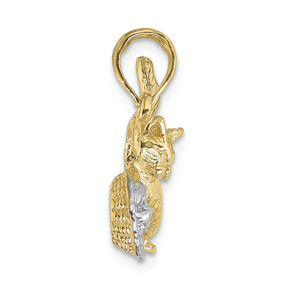 FJC Finejewelers 10k Yellow Gold with with Rhodium Cat Playing with Yarn In Basket Charm