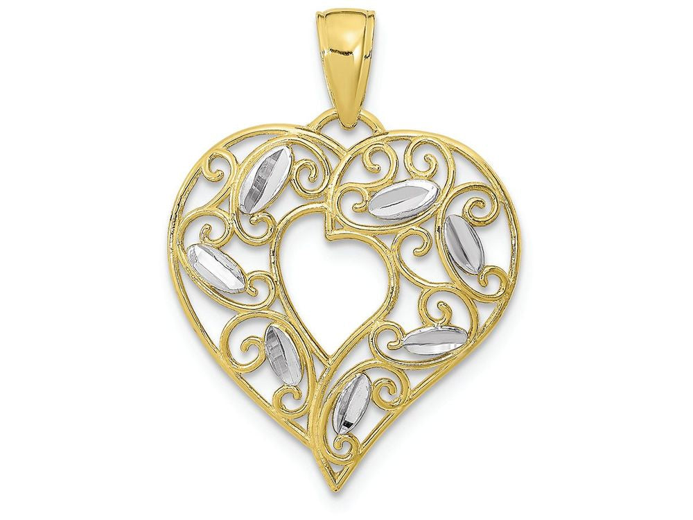 FJC Finejewelers 10k Yellow Gold Heart with Filigree Wht Bright Cut Leaves (set) Charm