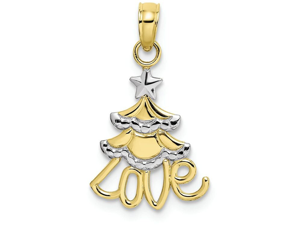 FJC Finejewelers 10k Yellow Gold with with Rhodium Christmas Tree with Lovetwo-color Charm