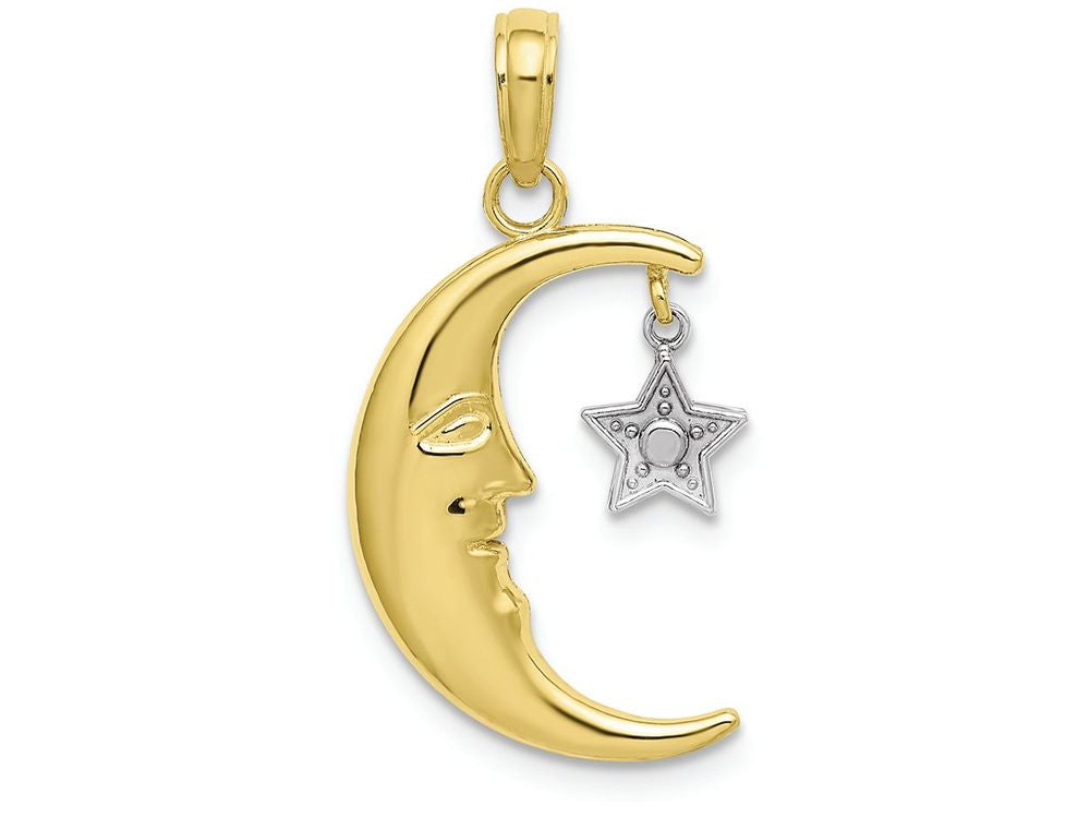 FJC Finejewelers 10k Two-tone Gold Half Moon with Dangling White Startwo-color Moveable Charm