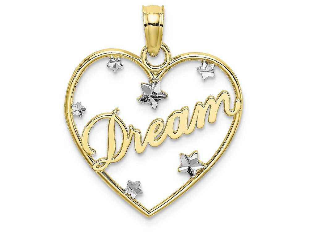 FJC Finejewelers 10k Two-tone Gold Dream In Heart Frame with Floating Bright Cut Star Accents Charm