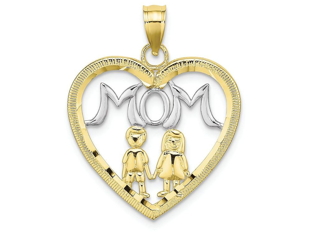 FJC Finejewelers 10k Two-tone Gold Heart with 2 Kids White Mom Inside Charm
