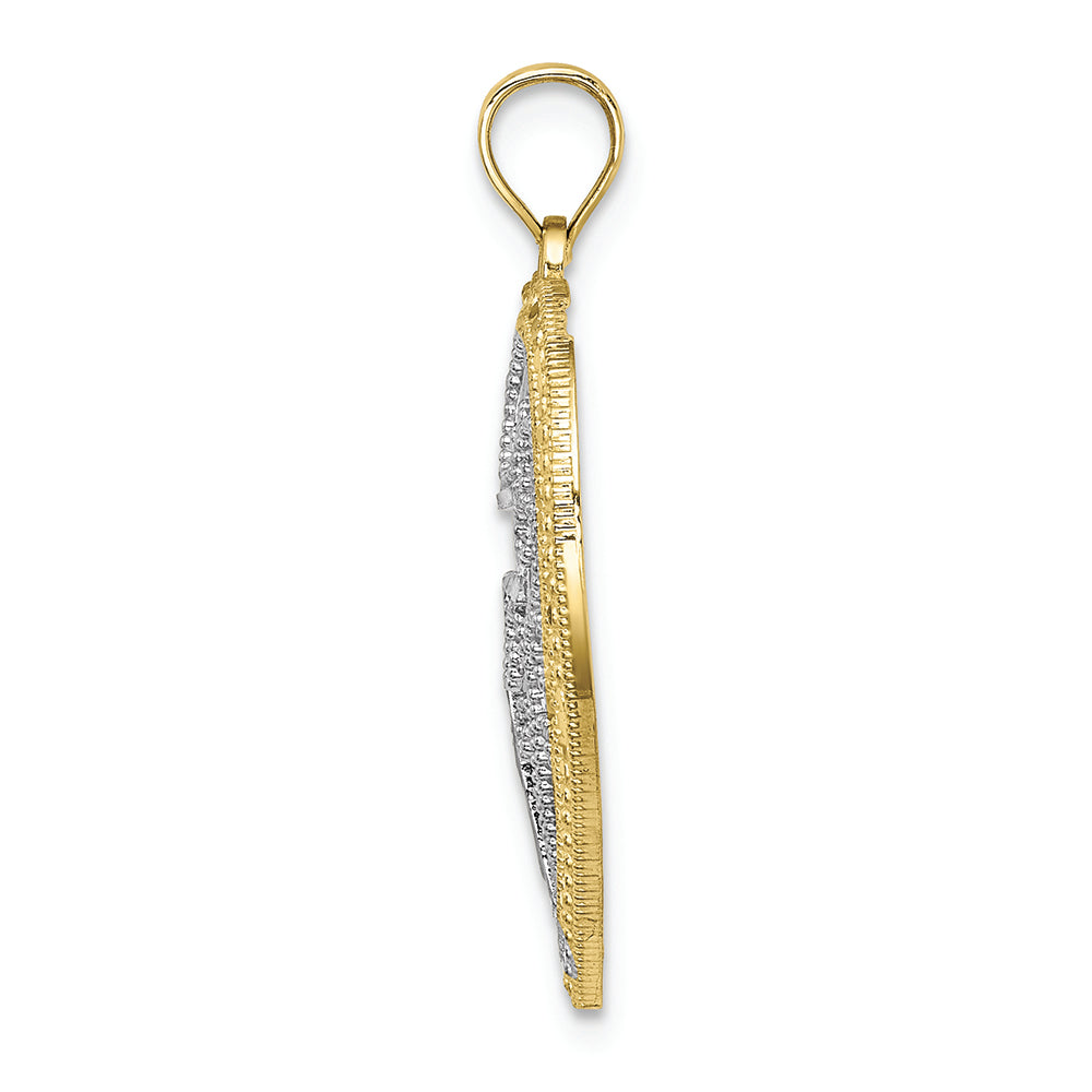 FJC Finejewelers 10k Yellow Gold with with Rhodium Heart with Cross In Center Beaded Filigree Charm