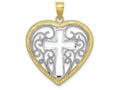 FJC Finejewelers 10k Yellow Gold with with Rhodium Heart with Cross In Center Beaded Filigree Charm