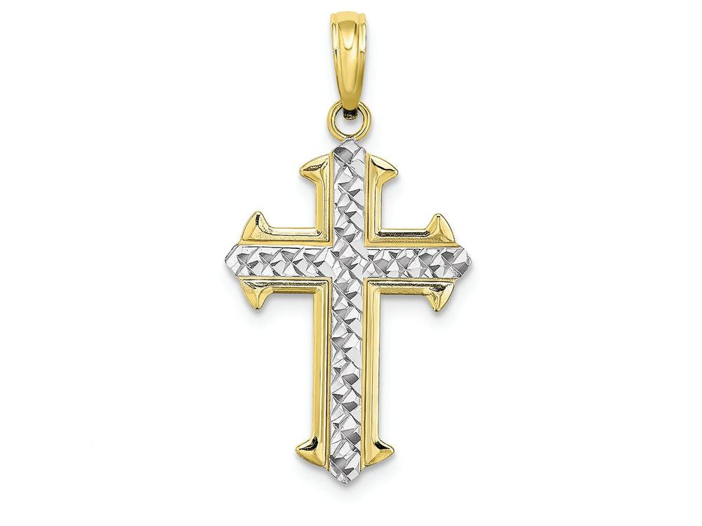 FJC Finejewelers 10k Two-tone Gold Cross Bright Cut Center Yellow Outline Arrow Tips Charm