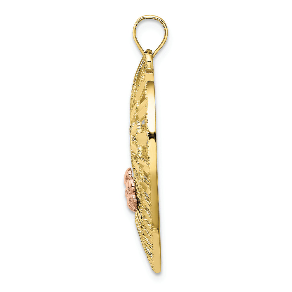 FJC Finejewelers 10k Two-tone Gold Mom with Pink Flower In Bright Cut Hearttri-color Charm