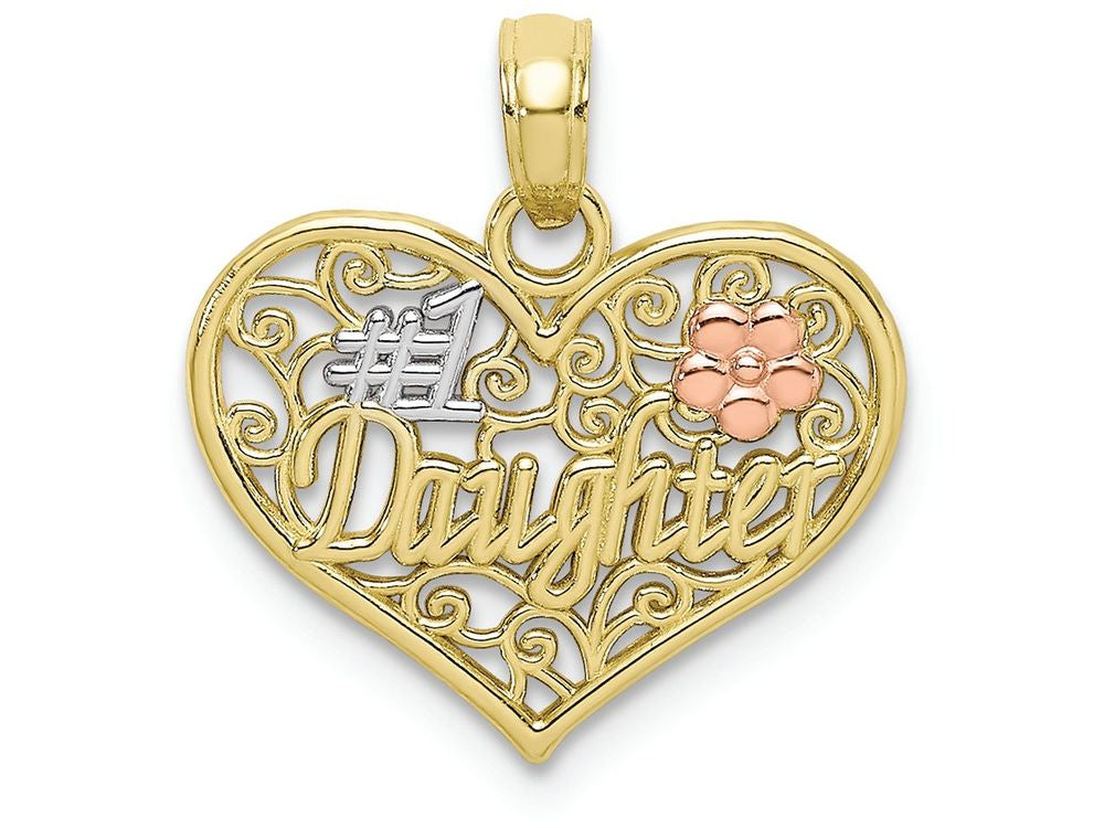 FJC Finejewelers 10k Two-tone Gold #1 Daughter In Heart with Pink Flowers Charm