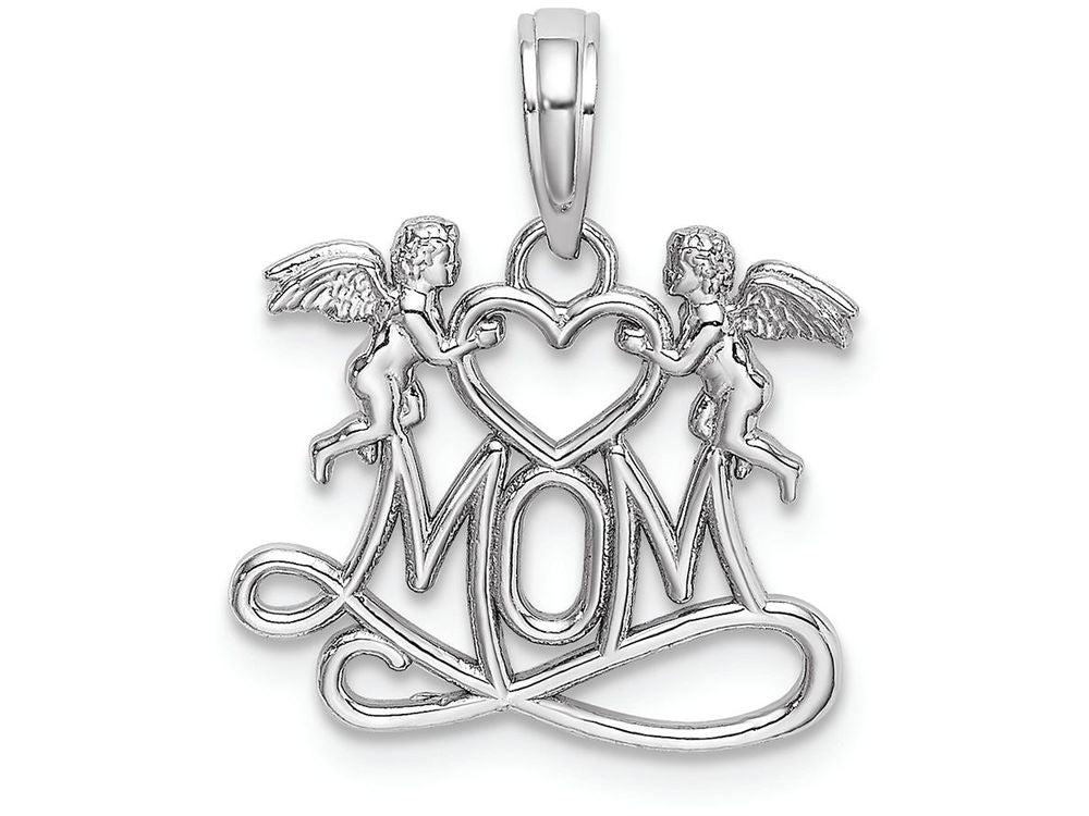 FJC Finejewelers 10k White Gold Mom Below 2 Angels Holding A Heart Charm