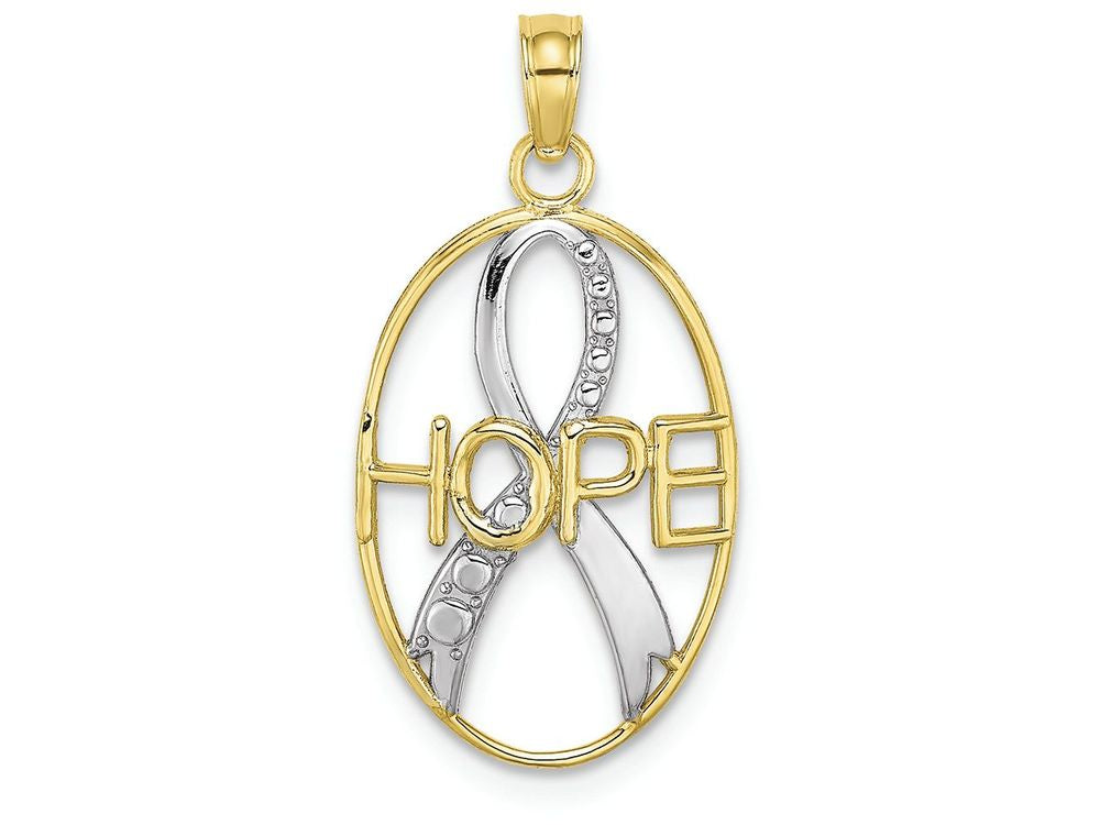 FJC Finejewelers 10k Yellow Gold Hope Ribbon In Oval Frame Polish Textured Charm
