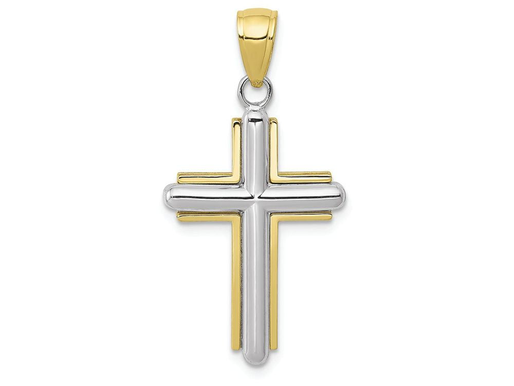 FJC Finejewelers 10k Two-tone Gold Beveled Stick Cross with Frame Charm