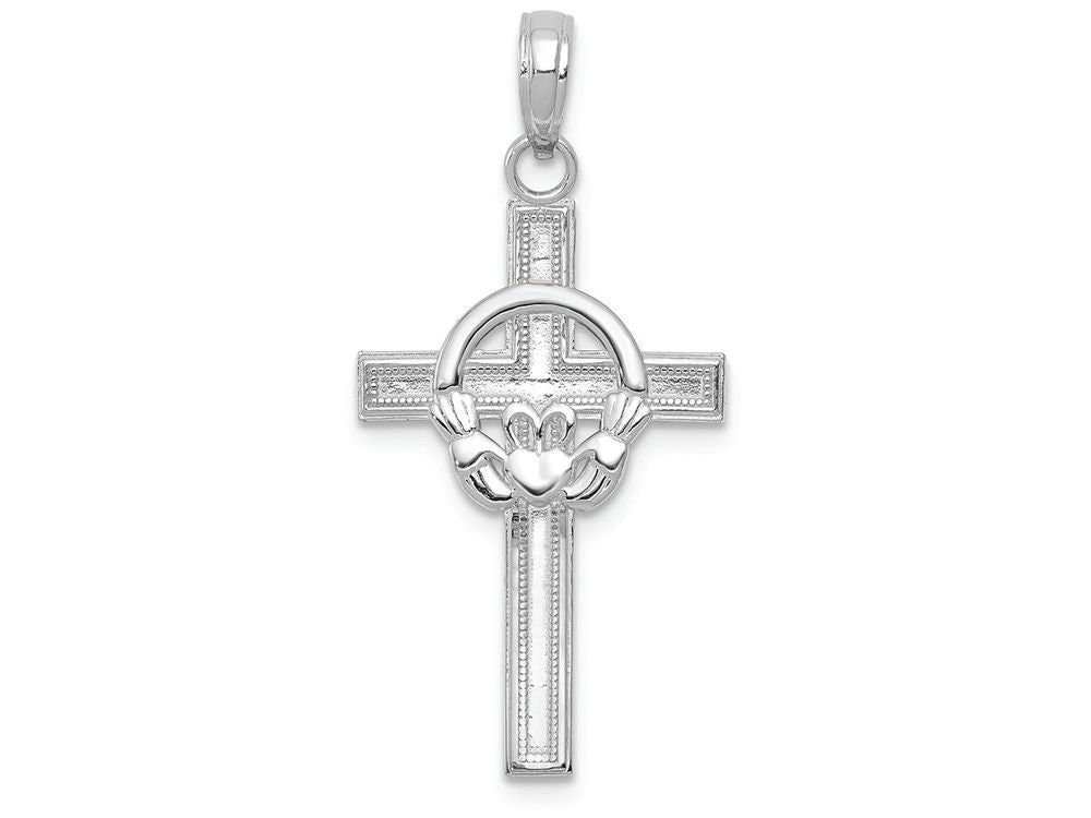 FJC Finejewelers 10k White Gold Block Cross with Claddagh Center Polish Charm