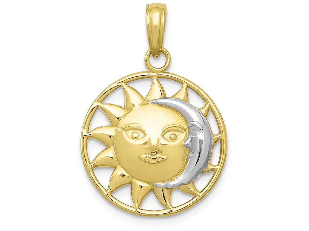 FJC Finejewelers 10k Yellow Gold Celestial Sun White Moon In Round Frame Charm