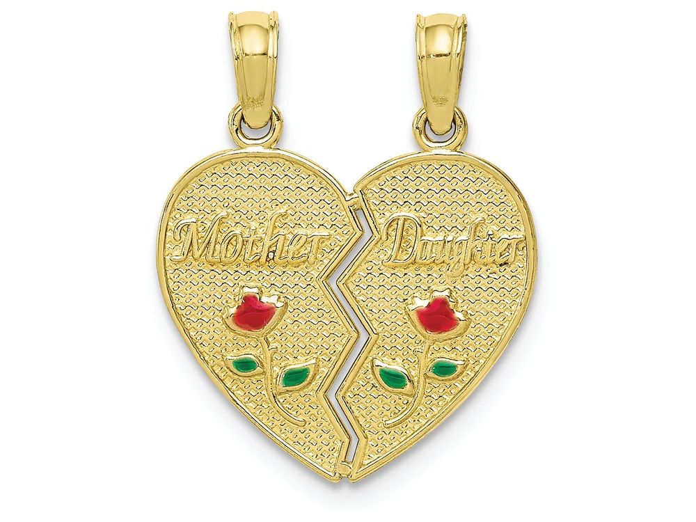 FJC Finejewelers 10k Yellow Gold Motherdaughter Breakable Heart with Enamel Flowers Charm