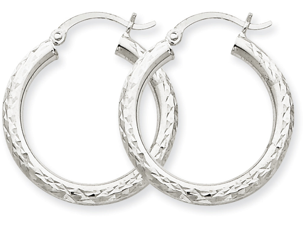 FJC Finejewelers 10k White Gold Bright-cut 3mm Round Hoop Earrings