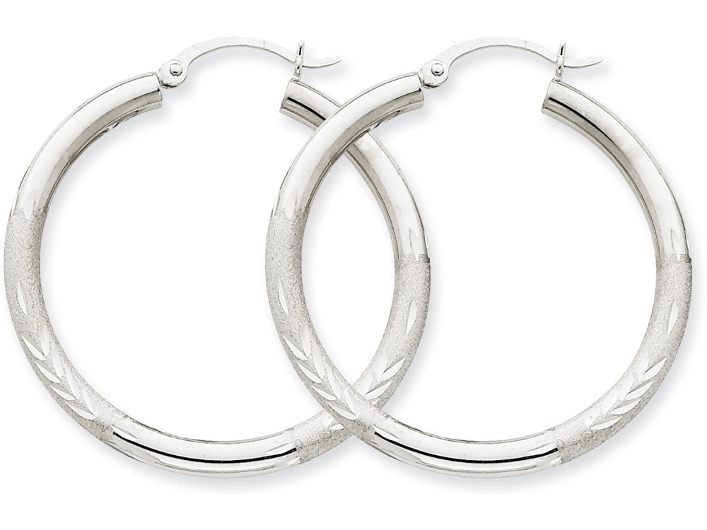 FJC Finejewelers 10k White Gold Satin and Bright-cut 3mm Round Hoop Earrings