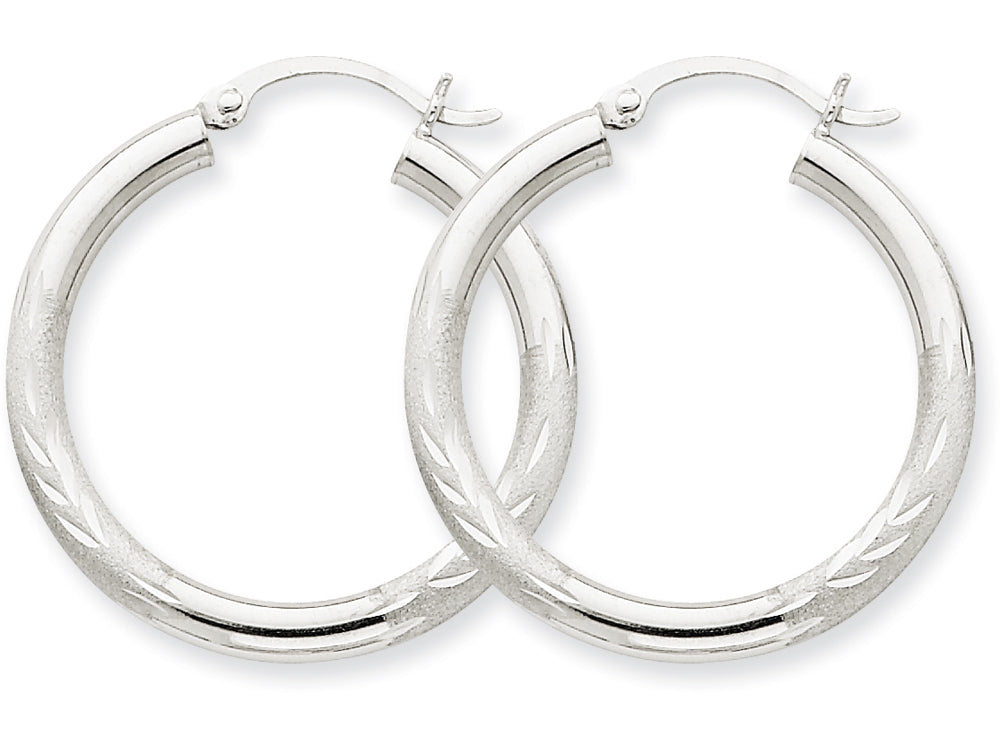 FJC Finejewelers 10k White Gold Satin and Bright-cut 3mm Round Hoop Earrings
