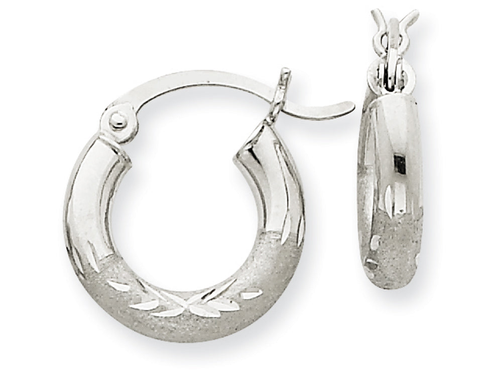 FJC Finejewelers 10k White Gold Satin and Bright-cut 3mm Round Hoop Earrings