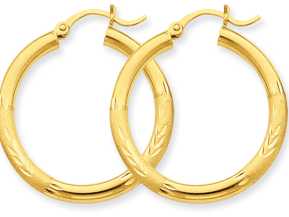 FJC Finejewelers 10k Satin and Bright-cut 3mm Round Hoop Earrings