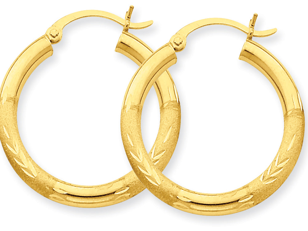 FJC Finejewelers 10k Satin and Bright-cut 3mm Round Hoop Earrings