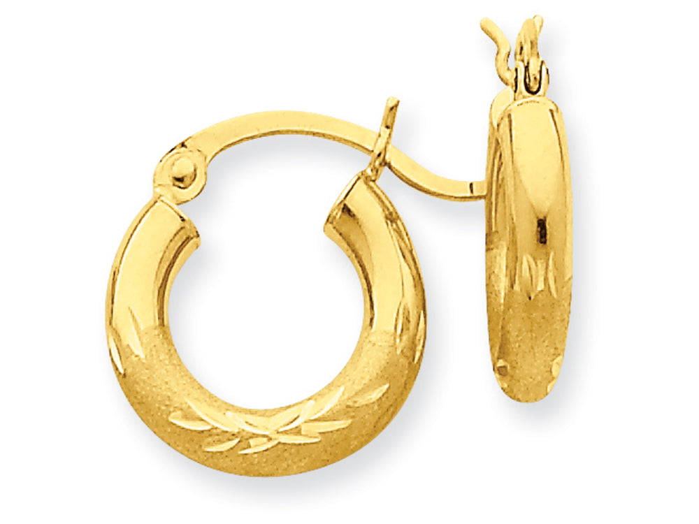 FJC Finejewelers 10k Satin and Bright-cut 3mm Round Hoop Earrings