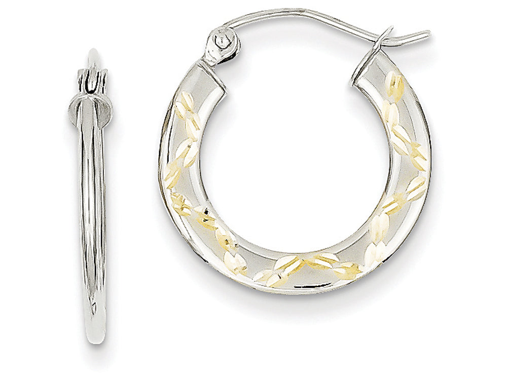FJC Finejewelers 10k White Gold and Yellow Rhodium Bright Cut Hoop Earrings